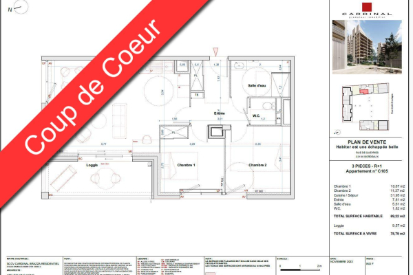 Appartement de 69 m² à louer à BORDEAUX
